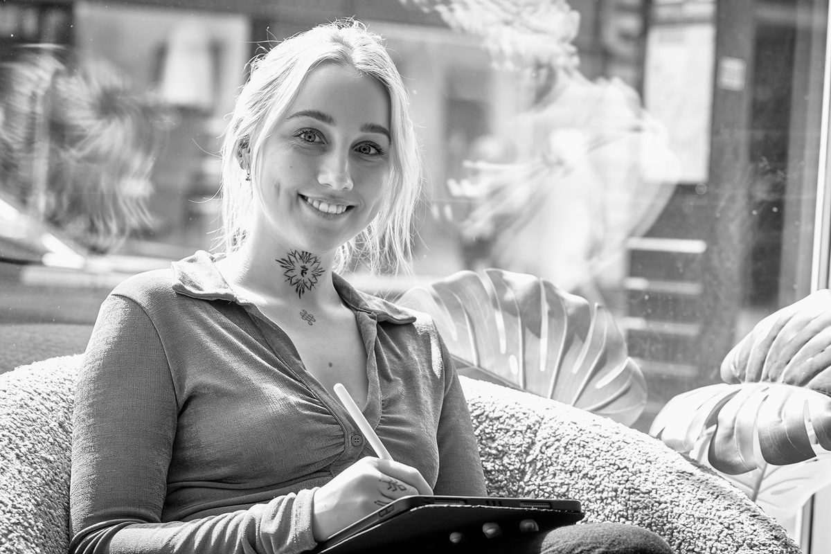 Portrait of Caroline Lindskov, fine line dotwork tattoo artist at Prana Tattoo Bondi