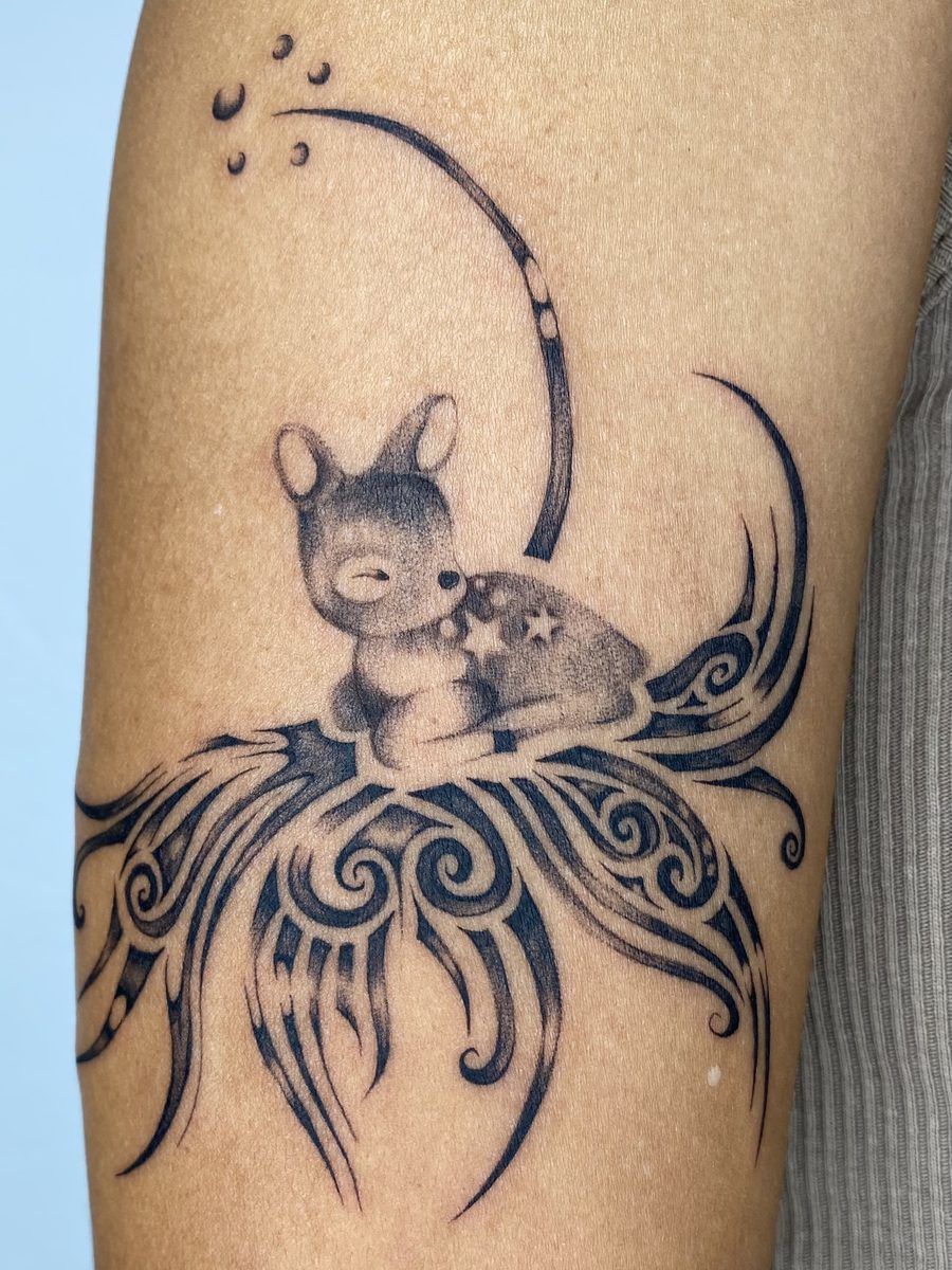 Illustrative freehand tattoo by Izzy Antonievich at Prana Tattoo, Bondi Beach