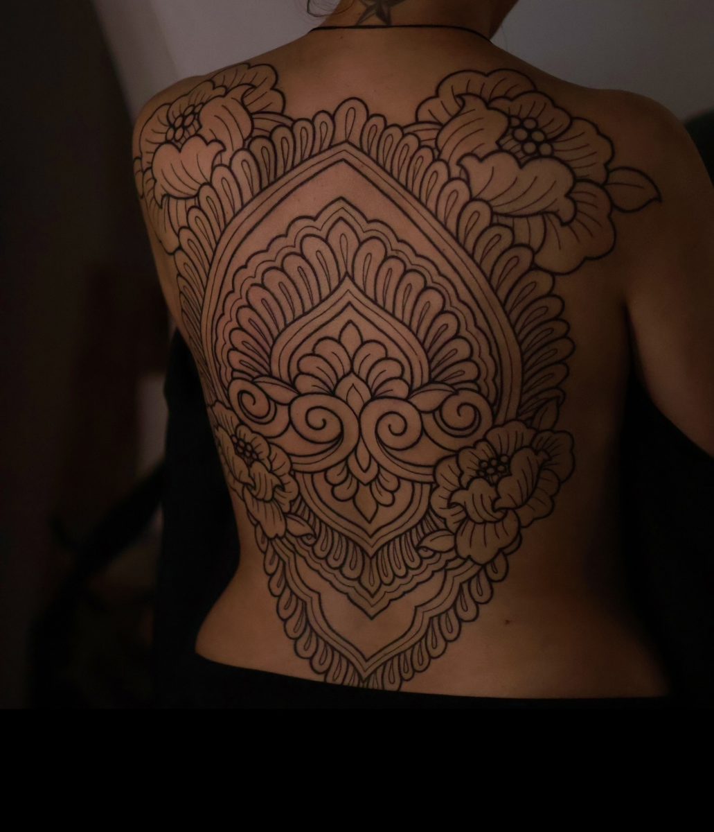 Ornamental linework tattoo by Josh Marx