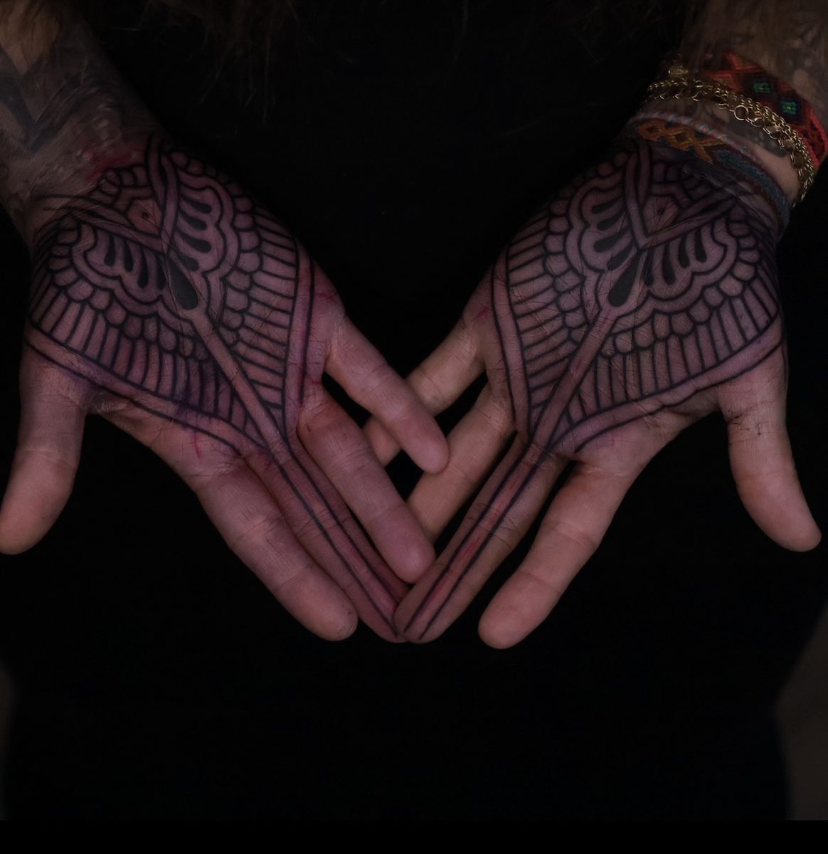 Detailed symmetrical tattoo composition by Josh Marx